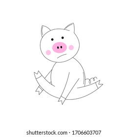 
The piglet does exercises, goes in for sports. Coloring Book for kids. Colouring pictures with cute 
pig. Outline vector animals illustration. Isolated cartoon adorable character.