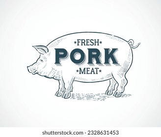 Piglet drawn in a graphic style, with a thematic inscription. (Is possible used as a layout for a label). 