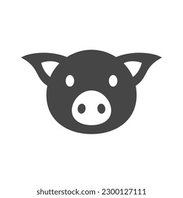 Piglet head silhouette. Pig head with face, nose and ears.