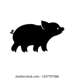 Piglet icon. Vector Image, pig silhouette, isolated on white background. In Curl Tail pose.