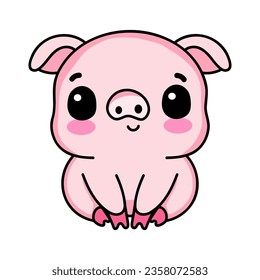 Piglet in kawaii style - hand drawn vector illustration. Flat color design.