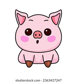 Piglet in kawaii style - hand drawn vector illustration. Flat color design.