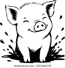 Leitão no Vetor de Lama - Desenho Animado de Animal de Fazenda Bonitinho para Adesivos, Cricut, e Decoração de Berçário

