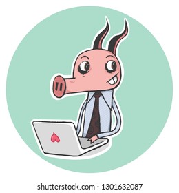 Piglet in the office. Vector illustration
