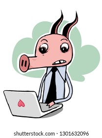 Piglet in the office. Vector illustration