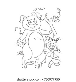 Piglet playing with mamma pig