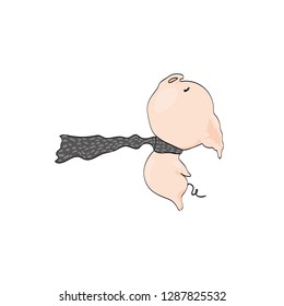 Piglet in a scarf. Looking up.