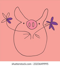 Piglet sign illustration image. 
Hand drawn image artwork of piggy. 
Simple cute original logo.
Hand drawn vector illustration for posters, cards, t-shirts.