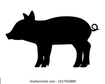 Piglet silhouette isolated on white. Vector illustration silhouette of a little cute piglet. Logo icon, side view profile.