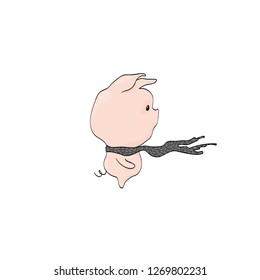 Piglet stands in the distance. In the wind