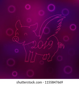 Piglet symbol of 2019 drawn by one line