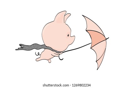 Piglet umbrella shut off the wind