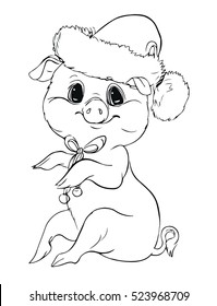 Piglet. Vector contour. Cute New Year character.