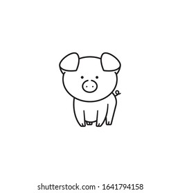 Piglet vector line icon . Agriculture and farm animal outline symbol.