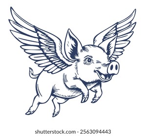 Piglet with wings. Flying pig. Vector isolated illustration.