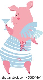 piglet-cupid with a glass of martini