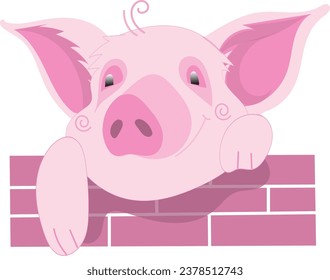 Piglets are daydreaming on a beautiful garden fence, this is a beautiful vector illustration work