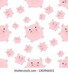 Piglets are smiling. On a white background. Seamless pattern.