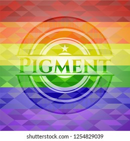 Pigment emblem on mosaic background with the colors of the LGBT flag