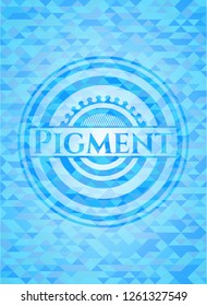 Pigment realistic light blue emblem. Mosaic background
