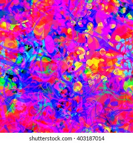 Pigmented spots and lines. Ebru. Liquid. Artistic seamless pattern. Vector. Easy editing. Ovals, circles and wavy lines.