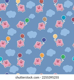 pigs with balloon blue sky, background, vector