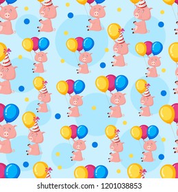 pigs, balloons, vector seamless pattern