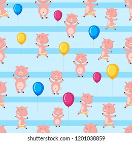 pigs, balloons, vector seamless pattern