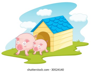 pigs by their house