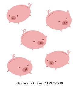 Pigs cartoon character design.Happy and funny animal.Vector illustration.