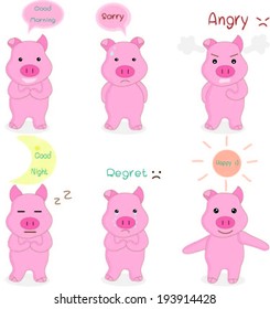 Pigs cartoon characters vector collection set, illustration.