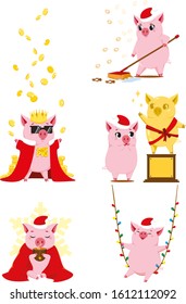 pigs character gold cute stickers