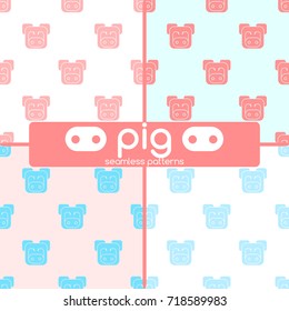 Pigs of different colors. Set of seamless patterns.