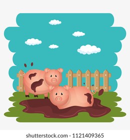 pigs in the farm scene