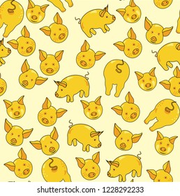 pigs funny cute new year seamless vector pattern