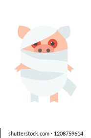 Pigs for Halloween costume mummy. Pig in bandages. Cartoon Vector