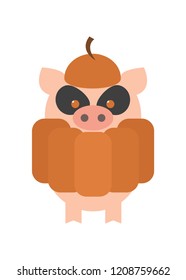 Pigs for Halloween Pumpkin Costumes. Cartoon Vector