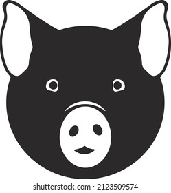 Pigs head. Agricultural industry. Flat black silhouette. Vector image isolated on a white background.