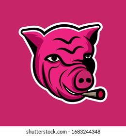 pig's head with a cigarette. Animal husbandry is a nuisance. Logo design animal vector template
