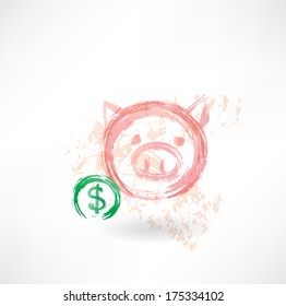 Pig's head and dollar grunge icon