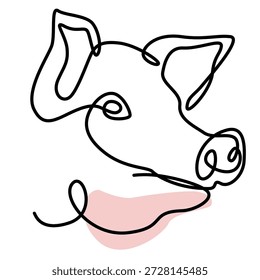 Schweinekopf in einer Linie. Schweinekopf, einzeilige Abbildung. Pig's head minimalistische Linie Kunst. Pig's head Vektor Kunst