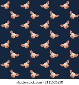 Pig's head seamless pattern in low poly style. Repeating background vector for summer fabric, decoration, backdrop, textile, wallpaper and fashion design.