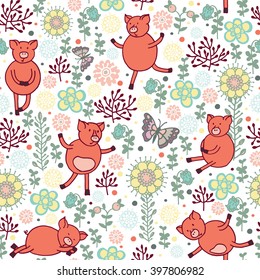 pigs on a meadow seamless pattern