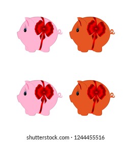 pigs with a red bow