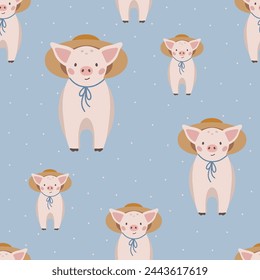 Pigs seamless pattern hand drawn cute kids background vintage retro pallete