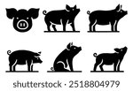 Pigs Silhouette Set. Flat Vector Illustration