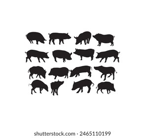 Pigs Silhouettes Set, art vector design 