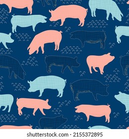 pigs vector seamless pattern isolated hand drawn illustration silhouettes