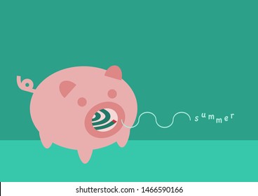 Pig-shaped mosquito coil holder and summer.  Vector illustration. svg