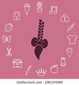 Pigtail with bow, vector icon